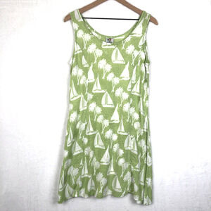 VTG RUM REGGAE Tank Mini Dress Sz M Green Tropical Back Tie Rayon Beach‎ Pool